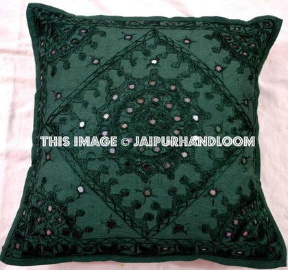 2pc Decorative Green Mirror Work Pillow,Throw Pillow, Accent PIllow, Ethnic Indian Floor Pillow, Toss Pillow, Outdoor Pillow, Sofa Pillow