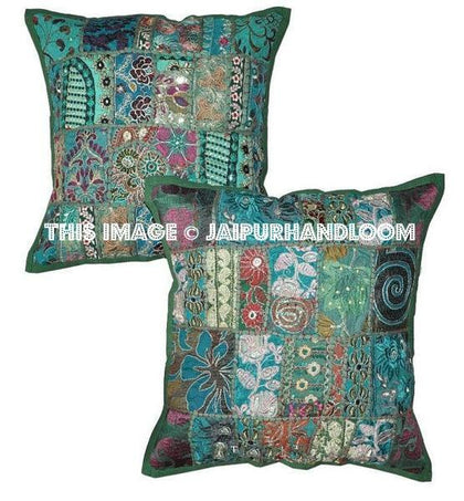 2pc Green Embroidered Throw Pillow Covers For Couch Vintage Bedroom Pillows
