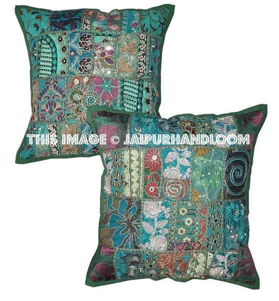 2pc Green Embroidered Throw Pillow Covers For Couch Vintage Bedroom Pillows