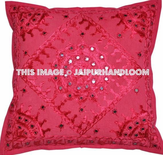 2pc Maroon Decorative Mirror Work Pillow Throw Pillow Sofa Pillow Cushions-Jaipur Handloom