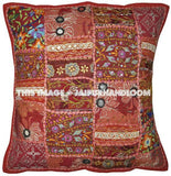 2pc Red Vintage Patchwork Sofa Throw Pillows Embroidered Bedroom Pillows