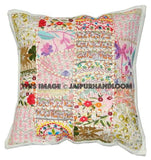 2pc White Vintage Indian throw Pillows for sofa bohemian patchwork cushions-Jaipur Handloom