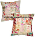 2pc White Vintage Indian throw Pillows for sofa bohemian patchwork cushions-Jaipur Handloom