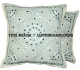 2pc White decorative Throw Pillow Indian Mirror Work Pillow Decorative Gypsy PIllow