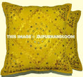 2pc Yellow Boho Throw Pillow Bohemian Indian Mirror Work Pillow Bohemian Sofa Cushions