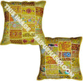 2pc Yellow Indian Bohemian Patchwork Pillows For Couch By Jaipur Handloom-Jaipur Handloom