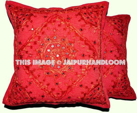 2pc decorative Throw Pillow Handmade Indian Mirror Work Pillow Decorative Floor cushions