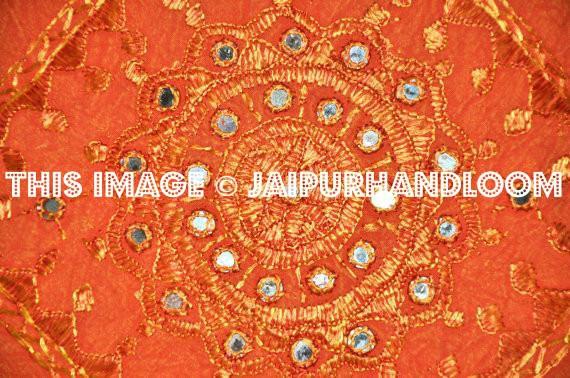 2pc orange decorative Throw Pillow Indian Mirror Work Pillow Decorative Gypsy Pillow-Jaipur Handloom