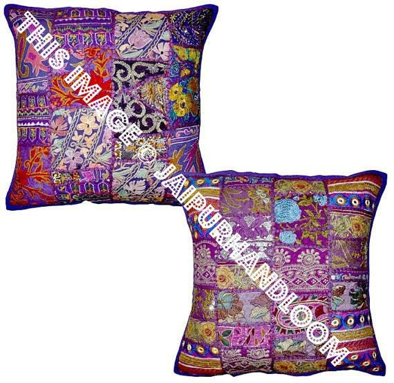 2pc set Purple Vintage Bohemian Indian throw Pillow for couch sofa-Jaipur Handloom