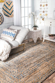 Braided Area Rug for Living Room, Handwoven Denim Rug, Soft Jute Rug Runner