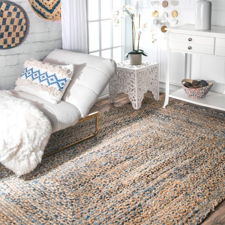 Braided Area Rug for Living Room, Handwoven Denim Rug, Soft Jute Rug Runner
