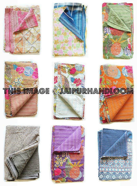 3 pc wholesale multi color Kantha Quilt twin Quilt Floral Quilt Bedspread-Jaipur Handloom