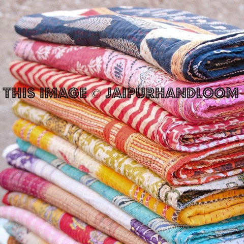 3 pc wholesale vintage Kantha Quilt Antique Sari Throw kantha blanket-Jaipur Handloom