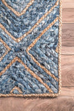Indian Denim and Jute braided runner rug, RAG RUG,meditation mat, rug runner - 3X5 ft-Jaipur Handloom