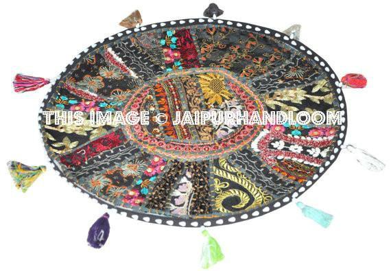 32" Black Large Round Floor Pillow Meditation Cushion religious Buddha Yoga Seating Floor Pillow Cover Throw Pillow bean bag Foot Stool-Jaipur Handloom