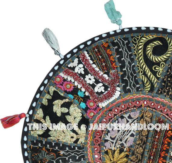 32" Black Large Round Floor Pillow Meditation Cushion religious Buddha Yoga Seating Floor Pillow Cover Throw Pillow bean bag Foot Stool-Jaipur Handloom