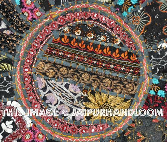 32" Black Large Round Floor Pillow Meditation Cushion religious Buddha Yoga Seating Floor Pillow Cover Throw Pillow bean bag Foot Stool-Jaipur Handloom