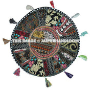 32" Black Large Round Floor Pillow Meditation Cushion religious Buddha Yoga Seating Floor Pillow Cover Throw Pillow bean bag Foot Stool-Jaipur Handloom