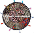 32" Black Round Floor Pillow  Floor Cushion Pouf Ottoman decorative throw pillow round seating Bohemian Patchwork cushion Indian Foot Stool