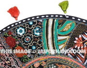 32" Black Round Floor pillows, large floor pillows, floor pillow, Decorative Pillow, Patchwork pillow, Embroidered Pillow, Cushion Cover-Jaipur Handloom
