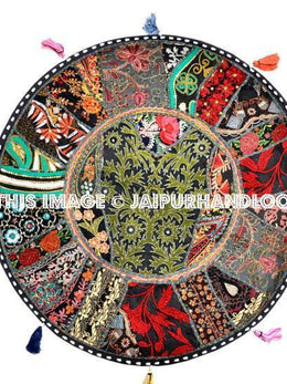 32" Black Round Floor pillows, large floor pillows, floor pillow, Decorative Pillow, Patchwork pillow, Embroidered Pillow, Cushion Cover