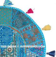 32" Blue Large Round Floor Pillow Cushion Cover Seating Floor Pillow Cover Throw Pillow Toss Pillow Decorative Pillow Cover Foot Stool-Jaipur Handloom