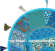32" Blue Large Round Floor Pillow Cushion Cover Seating Floor Pillow Cover Throw Pillow Toss Pillow Decorative Pillow Cover Foot Stool-Jaipur Handloom