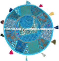 32" Blue Large Round Floor Pillow Cushion Cover Seating Floor Pillow Cover Throw Pillow Toss Pillow Decorative Pillow Cover Foot Stool-Jaipur Handloom