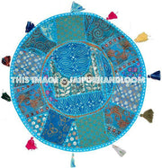 32" Blue Large Round Floor Pillow Cushion Cover Seating Floor Pillow Cover Throw Pillow Toss Pillow Decorative Pillow Cover Foot Stool-Jaipur Handloom