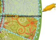 32" Green Round Floor pillows, large floor pillows, floor pillow, Decorative Pillow, Patchwork pillow, Embroidered Pillow, Cushion Cover-Jaipur Handloom
