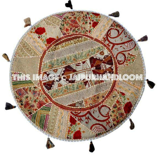 32" Large white Round Floor Pillow Cushion Seating Cover Ethnic Indian Vintage Home Decorative Art beanbag pouf ottoman nursery decor pillow