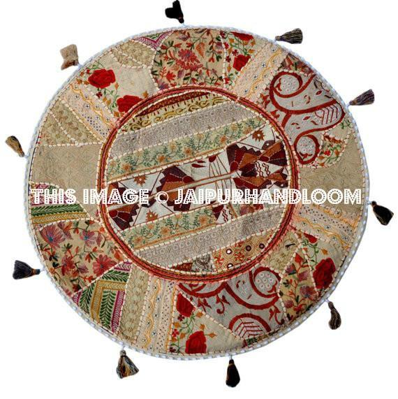 32" Large white Round Floor Pillow Cushion Seating Cover Ethnic Indian Vintage Home Decorative Art beanbag pouf ottoman nursery decor pillow