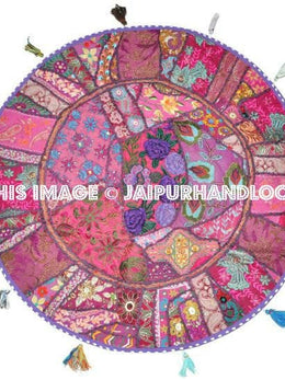 32" Purple Round Floor pillows, large floor pillows, floor pillow, Decorative Pillow, Patchwork pillow, Embroidered Pillow, Cushion Cover