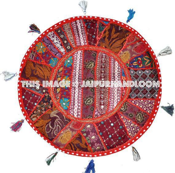 32" Red Large Round Floor Pillow Meditation Cushion religious Buddha Yoga Seating Floor Pillow Cover Throw Pillow bean bag Foot Stool-Jaipur Handloom