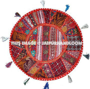 32" Red Large Round Floor Pillow Meditation Cushion religious Buddha Yoga Seating Floor Pillow Cover Throw Pillow bean bag Foot Stool-Jaipur Handloom