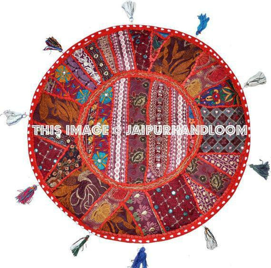 32" Red Large Round Floor Pillow Meditation Cushion religious Buddha Yoga Seating Floor Pillow Cover Throw Pillow bean bag Foot Stool-Jaipur Handloom