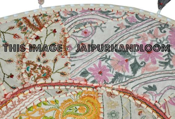 32" White religious Buddha Yoga Seating Large Round Floor Pillow Meditation Cushion Floor Pillow Cover Throw Pillow bean bag Foot Stool-Jaipur Handloom