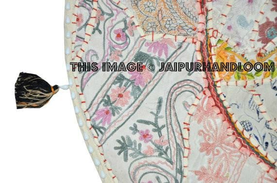 32" White religious Buddha Yoga Seating Large Round Floor Pillow Meditation Cushion Floor Pillow Cover Throw Pillow bean bag Foot Stool-Jaipur Handloom