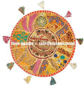 32" XL Round Floor Pillow Cushion in orange pouffe gypsy Bohemian Patchwork floor cushion pouf Vintage Indian FootStool Bean Bag-Jaipur Handloom