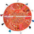 32" XL orange Large Round Floor Pillow Meditation Cushion religious Buddha Yoga Seating Floor Pillow Cover Throw Pillow bean bag Foot Stool-Jaipur Handloom