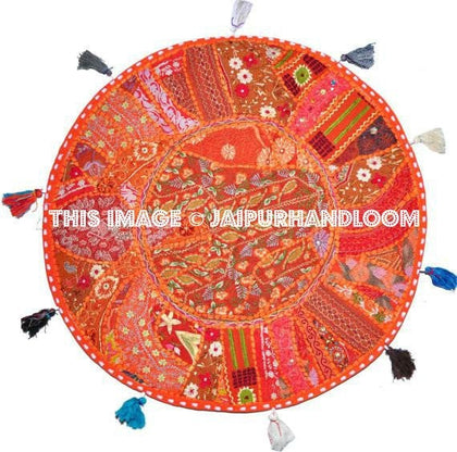 32" XL orange Large Round Floor Pillow Meditation Cushion religious Buddha Yoga Seating Floor Pillow Cover Throw Pillow bean bag Foot Stool-Jaipur Handloom
