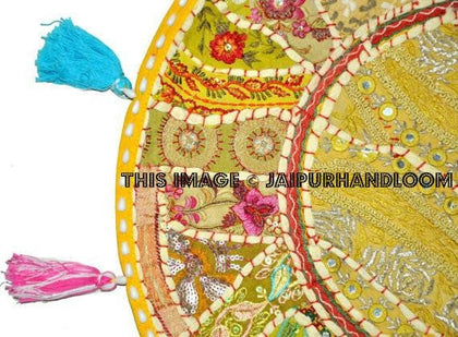 32" Yellow Round Floor Pillow round Cushion round seating Bohemian Patchwork floor cushion pouf Vintage Indian Foot Stool Bean Bag tapestry-Jaipur Handloom