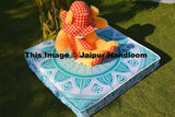 35" square green mandala pouf ottoman cover boho indian square floor pillows-Jaipur Handloom