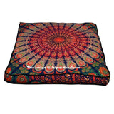 35" Square Mandala Tapestry Floor Pillows Summer Cushion Covers Ottoman Poufs-Jaipur Handloom