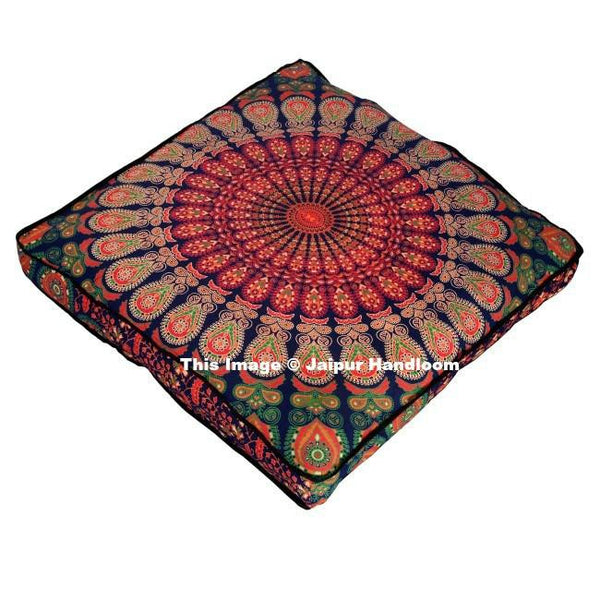 35" Square Mandala Tapestry Floor Pillows Summer Cushion Covers Ottoman Poufs-Jaipur Handloom