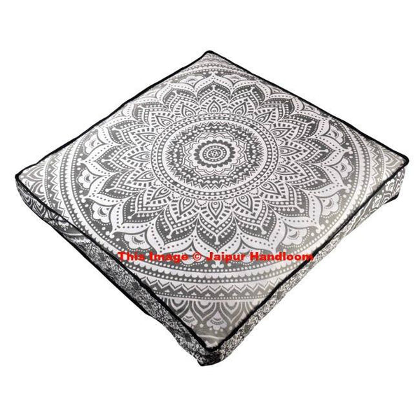 35" Square Ombre Mandala Floor Pillows Indian Ottoman Pouf Cushion Cover-Jaipur Handloom