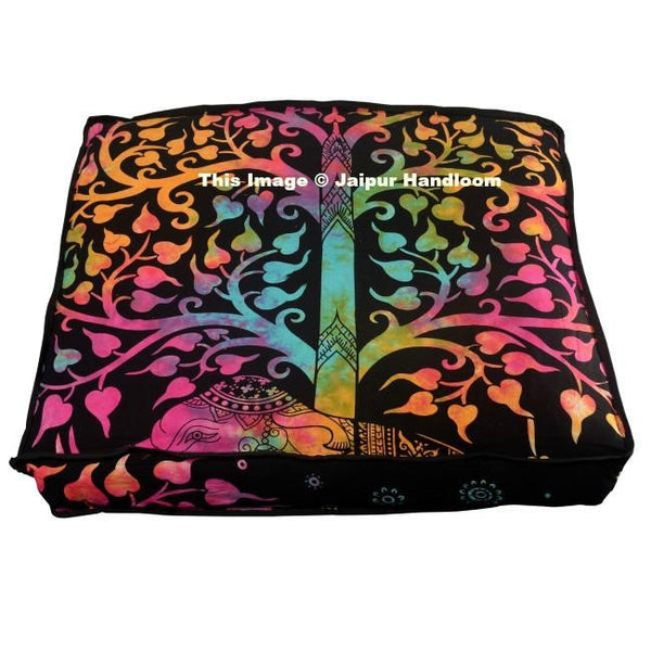 35" square tie dye good luck elephant floor cushions indian yoga pillows-Jaipur Handloom