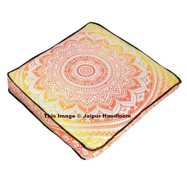 35X35 inches Ombre Mandala Ottoman Pouf Cover Indian Square Floor Pillow Cover-Jaipur Handloom