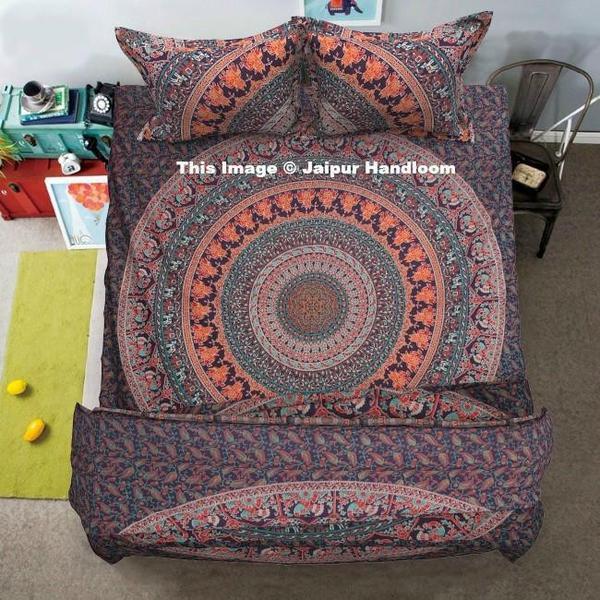4pc medallion mandala bedding set with king size duvet cover bedspread and pillows-Jaipur Handloom