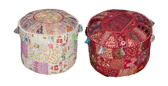3pc wholesale Indian Pouffe ottoman, Ottoman Pouf Covers, Bean Bag-Jaipur Handloom
